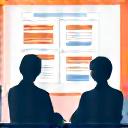 Two people discussing with a whiteboard